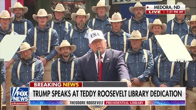 President Donald Trump jokes about speaking with broken teleprompters
