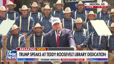 President Donald Trump jokes about speaking with broken teleprompters