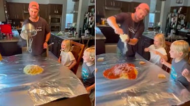 Dad's messy spaghetti night with kids wins hearts in viral family dinner video