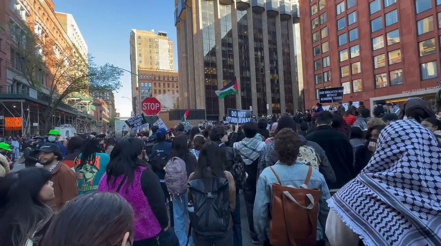 NYU protesters chant "From the river to the sea"