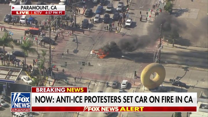 Car set on fire during anti-ICE protests in California