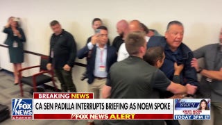 Calif Sen. Alex Padilla detained after storming Noem news conference
