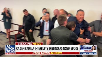 Calif Sen. Alex Padilla detained after storming Noem news conference