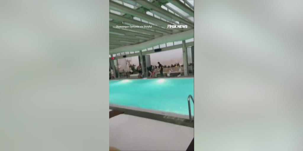 Coolers, cushions sent FLYING as severe storm slams NYC rooftop pool