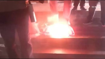 Anti-ICE agitators burn American flag outside California federal building