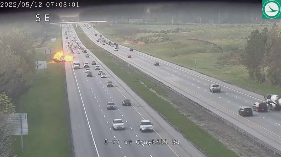 Ohio Department of Transportation vehicle hit by dump truck, causes fiery explosion on interstate