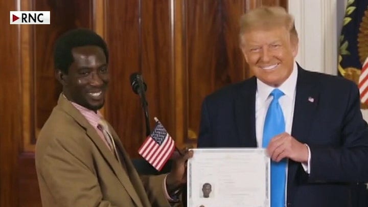 Trump criticized for using new US citizens as 'political props' during naturalization ceremony at RNC