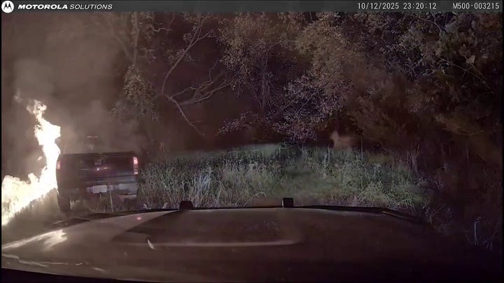 Exploding pickup slips out of gear and rolls into deputy's vehicle, dashcam shows
