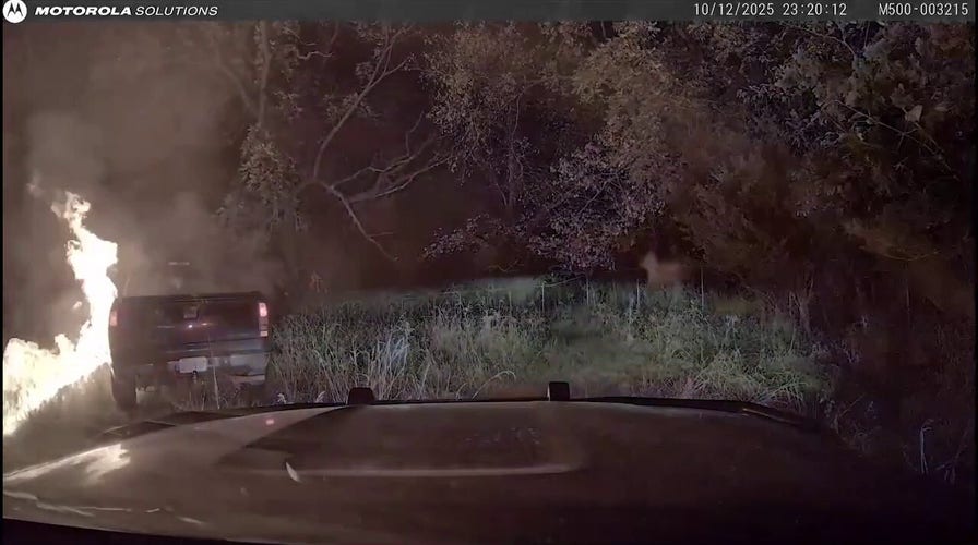 Exploding pickup slips out of gear and rolls into deputy's vehicle, dashcam shows