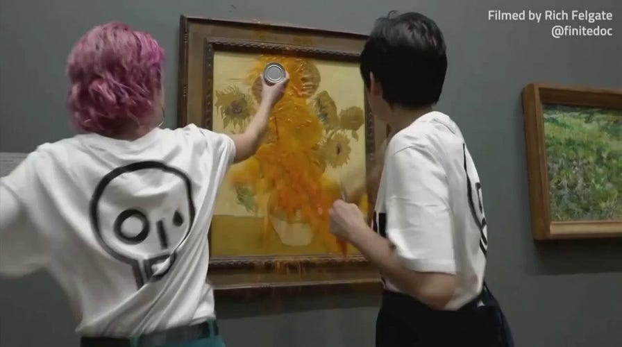 Anti oil environmentalists pour tomato soup on van Gogh