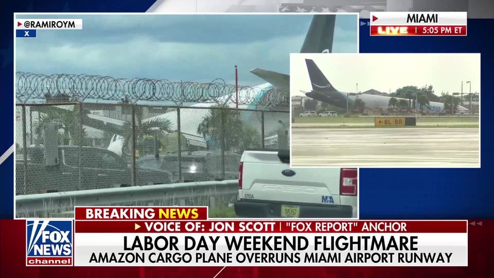 Amazon cargo plane overruns runway at Miami International Airport