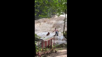 Terrifying moment tourists are swept away by sudden flood at Thai waterfall