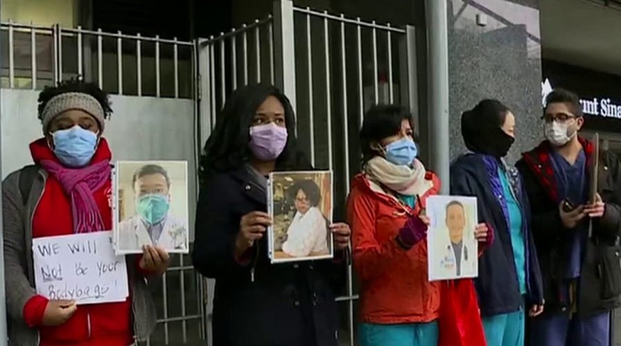 Health care workers rally for more medical supplies, staff in New York City