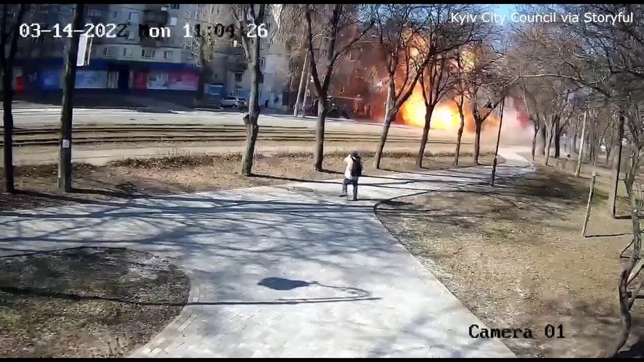 Ukraine invasion: Russian rocket slams into Kyiv bus, video shows