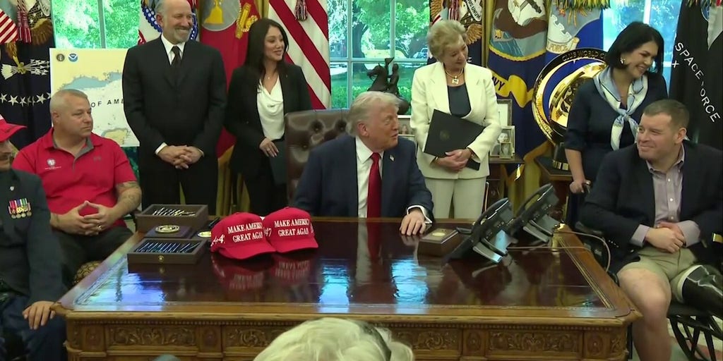 Trump notices 'Let's Go Brandon' sticker during Oval Office event: 'Who is that?'