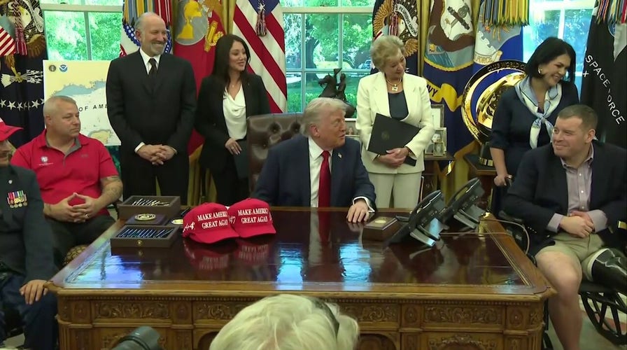 Trump notices 'Let's Go Brandon' sticker during Oval Office event: 'Who is that?'