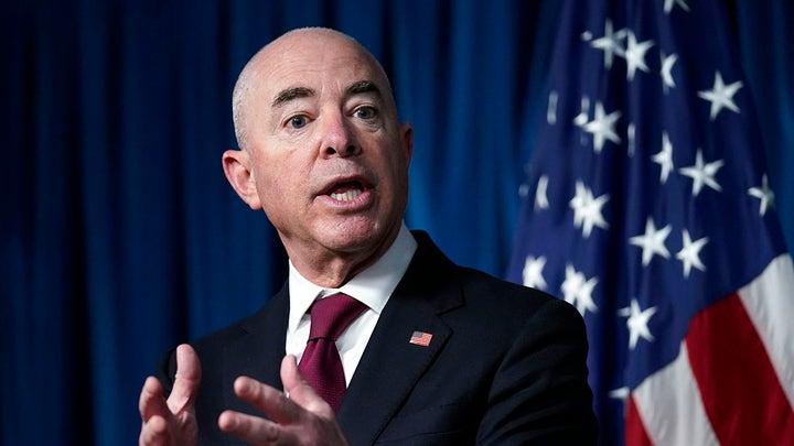 Homeland Security Secretary Mayorkas holds a media availability from the southern border in Del Rio, Texas