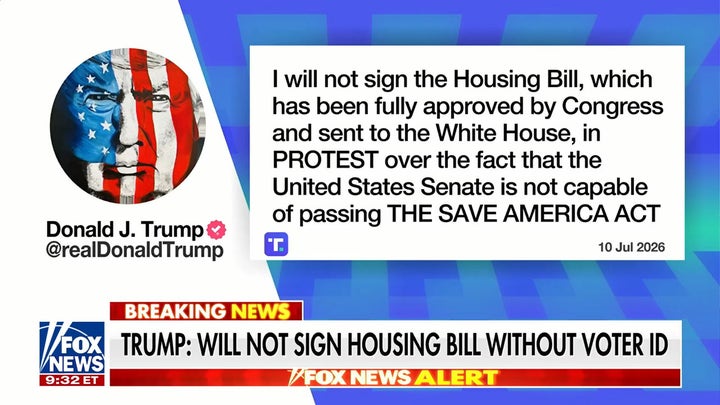 Trump no firmará bill de vivienda bill la identificación de los votantes, critica el Senado