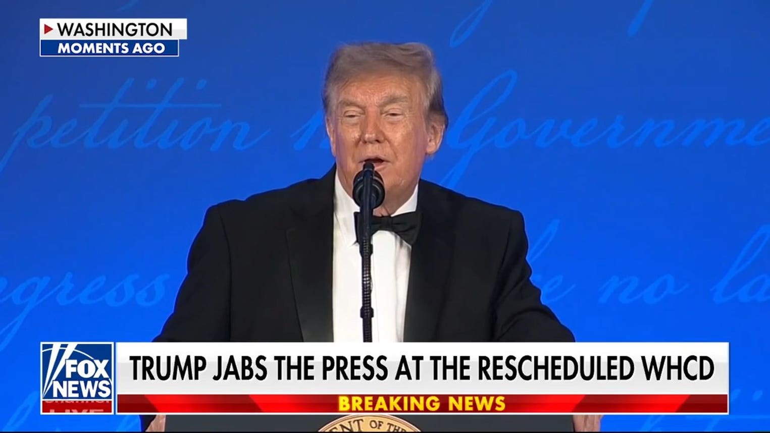 Trump jabs press at rescheduled WHCA dinner
