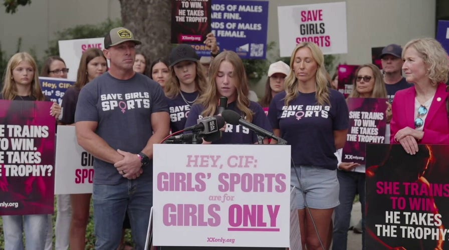 California female student-athletes and activists hold rally at sports league meeting amid transgender athlete battle