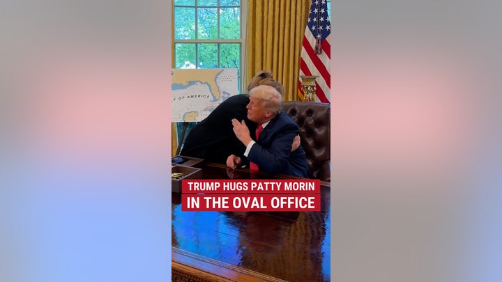 President Trump hugs Patty Morin, mother of the woman murdered by an illegal immigrant