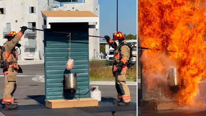 Frozen deep-fried turkey explosion demonstration drives home holiday warning