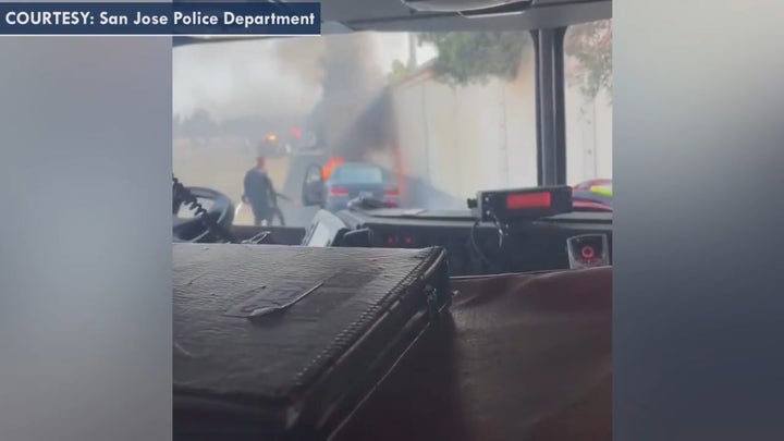 Warning graphic video: Rookie police officer rescues man from burning car