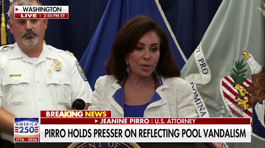 Judge Jeanine Pirro holds presser on reflecting pool vandalism