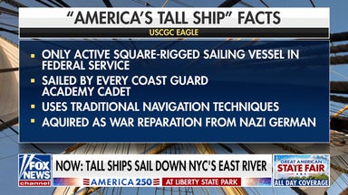 USCG Eagle leads tall ship parade in New York City for America 250 celebration