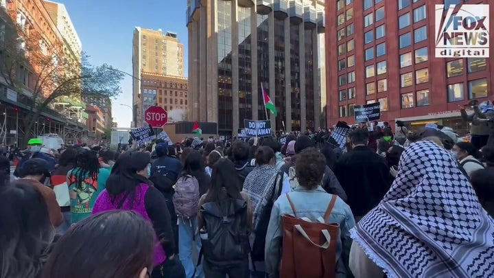 NYU protesters chant "From the river to the sea, Palestine will be free," anti-police phrases