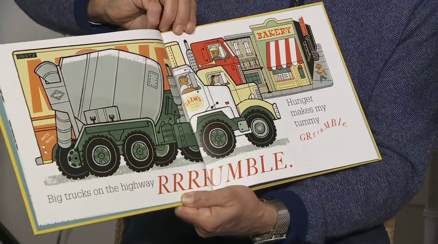 Dana's husband Peter reads 'Squeak, Rumble, Whomp! Whomp! Whomp!'