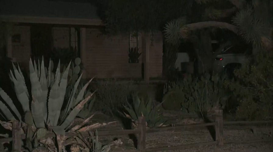 Light flashes, silhouette of a constabulary  serviceman  seen successful  windows of Annie Guthrie's home