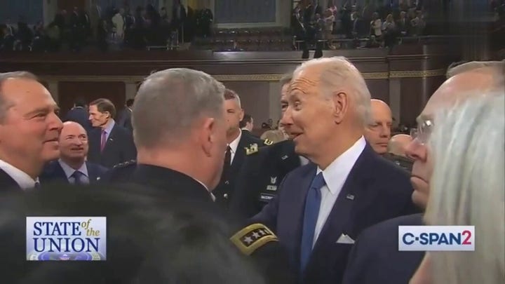 President Biden talks with Sen. Bob Menendez after 2023 State of the Union address