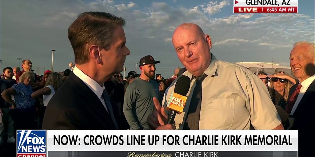 Charlie Kirk supporters gather in front of State Farm Stadium ahead of memorial