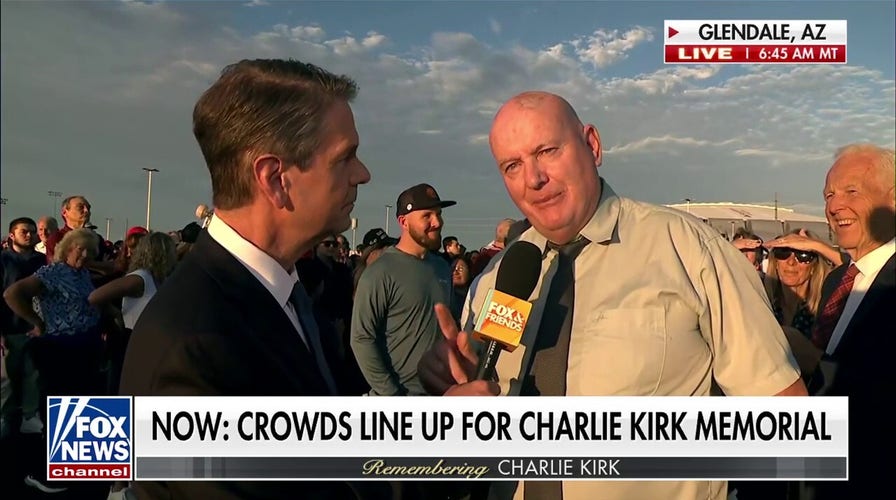 Charlie Kirk supporters gather in front of State Farm Stadium ahead of memorial