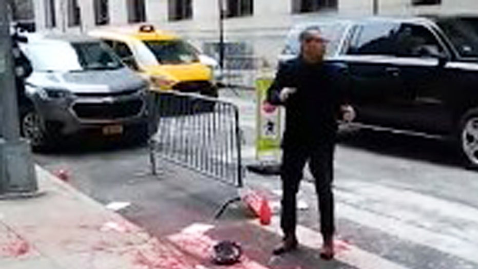 Man spills fake blood at NYC DA Alvin Bragg's office to protest woke policies amid crime surge