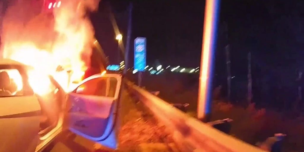 Hero police officer rescues passed out driver from blazing wreckage | Fox News Video