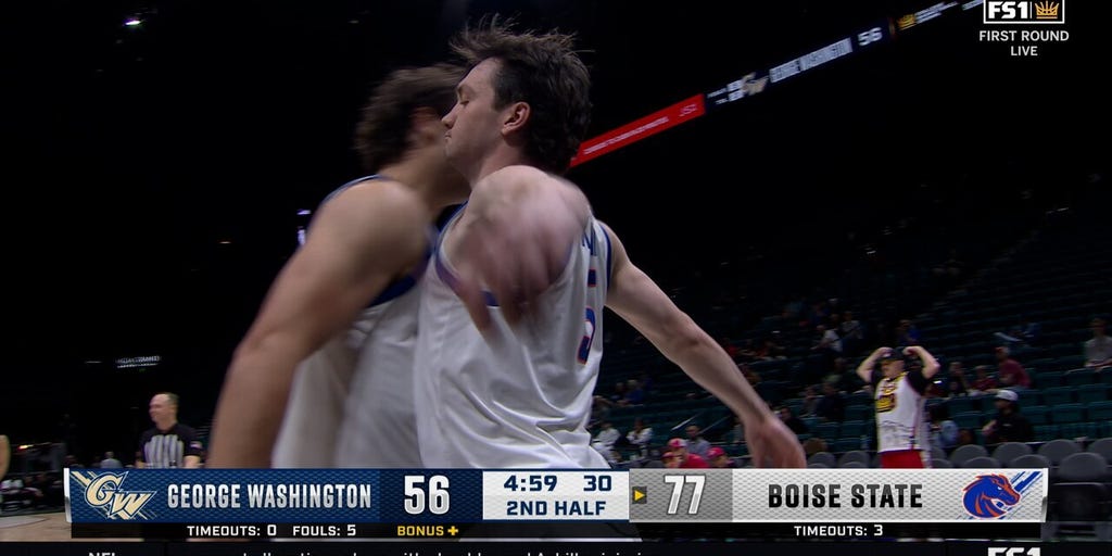 RJ Keene II scores on a put-back, plus a foul, extending Boise State's lead over George Washington
