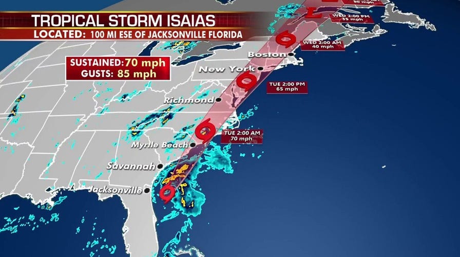 Tropical Storm Isaias moves up East Coast, could hit Carolinas at hurricane strength