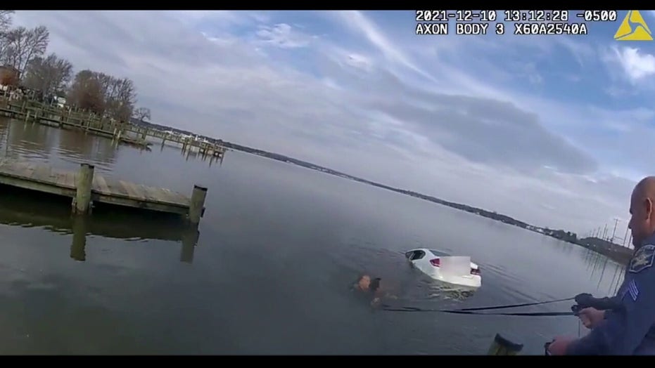 Maryland sheriff's deputies rescue woman from car submerged in frigid lake