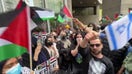 Anti-Israel protesters shout at man waving Israeli flag in NYC