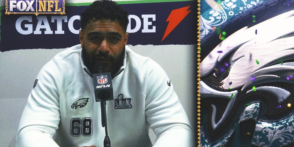 Jordan Mailata on blocking for Saquon Barkley: 'I feel bad for the defense' | Super Bowl LIX Opening Night