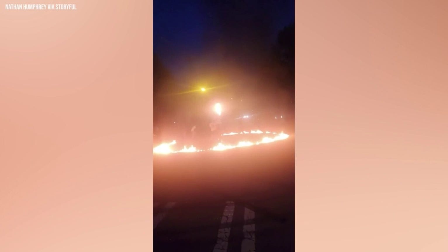 Video shows terrifying fire erupt during illegal street takeover packed with people