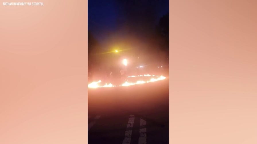 Video shows terrifying fire erupt during illegal street takeover packed with people
