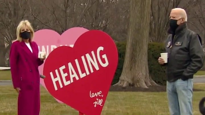 Jill Biden marks Valentine’s Day with giant hearts on White House lawn