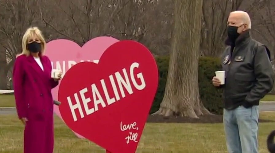 Jill Biden marks Valentine’s Day with giant hearts on White House lawn