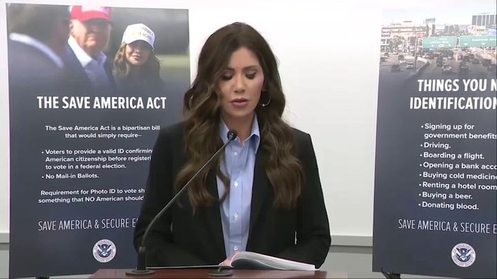 Noem backs SAVE America Act, slams 'radical left' opposition to voter IDs and proof of citizenship