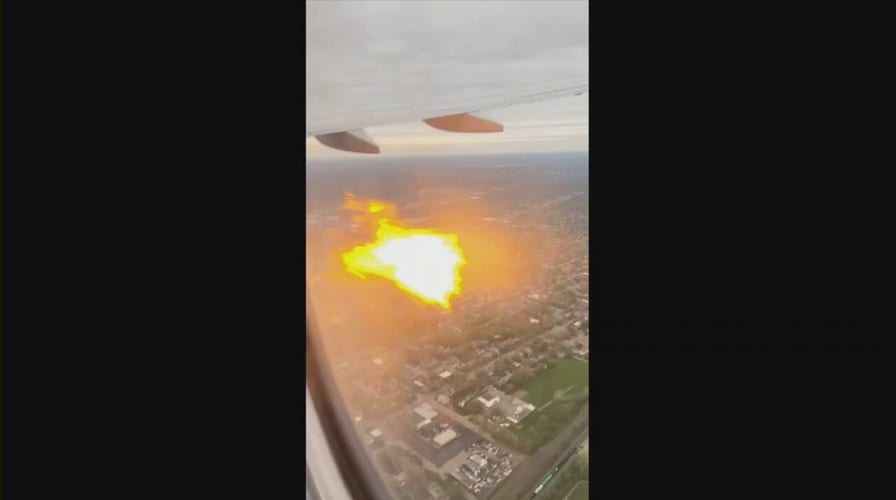 Video captures moments plane engine catches fire after striking bird