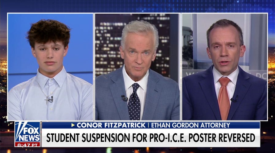 High schoolhouse  pupil  speaks connected  suspension for pro-ICE poster 