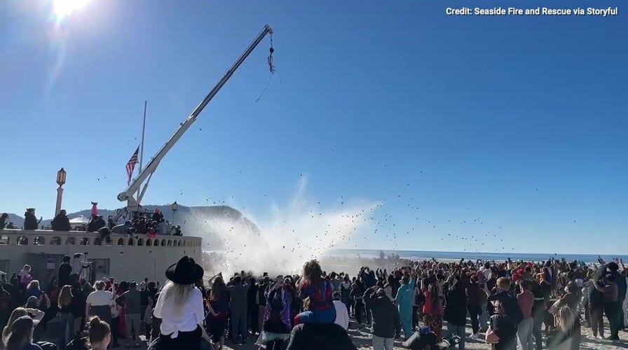 Watch as a giant pumpkin makes a splash!